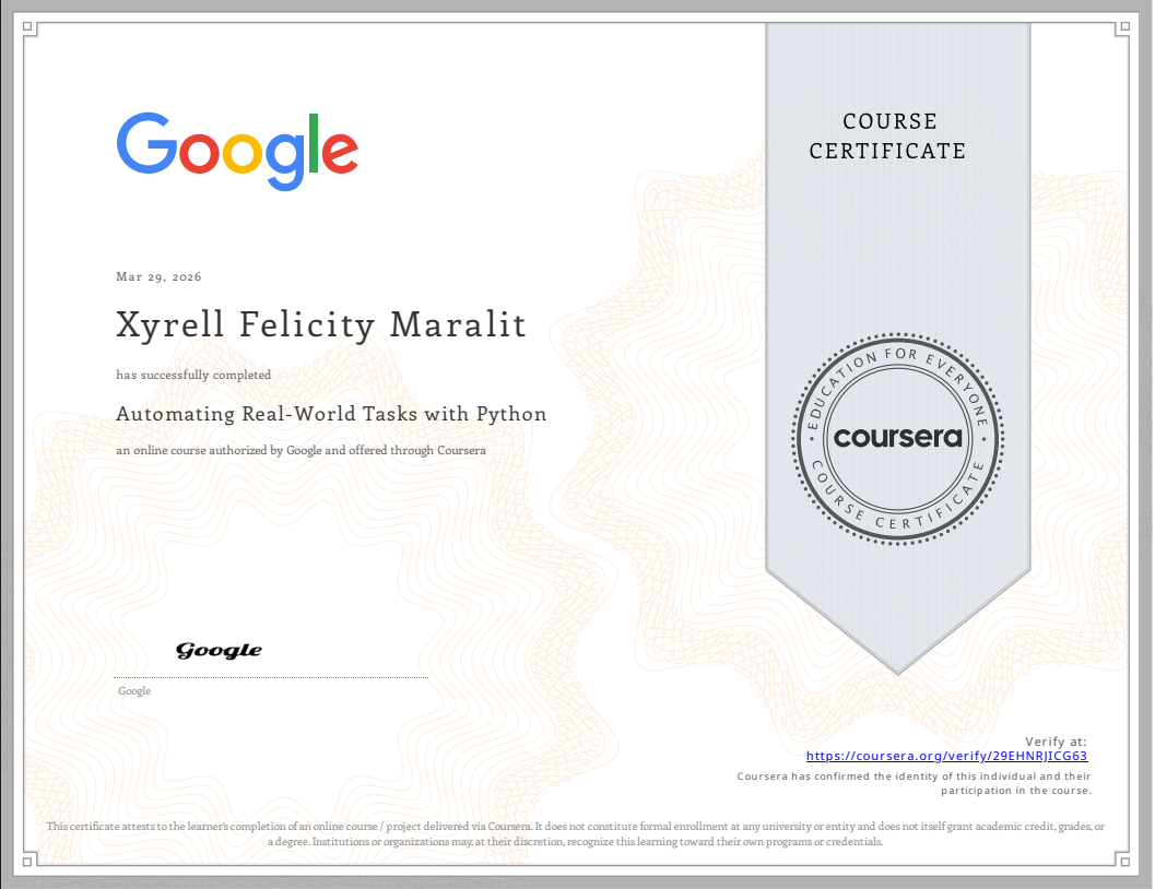 Automating Real World Tasks with Python Certificate